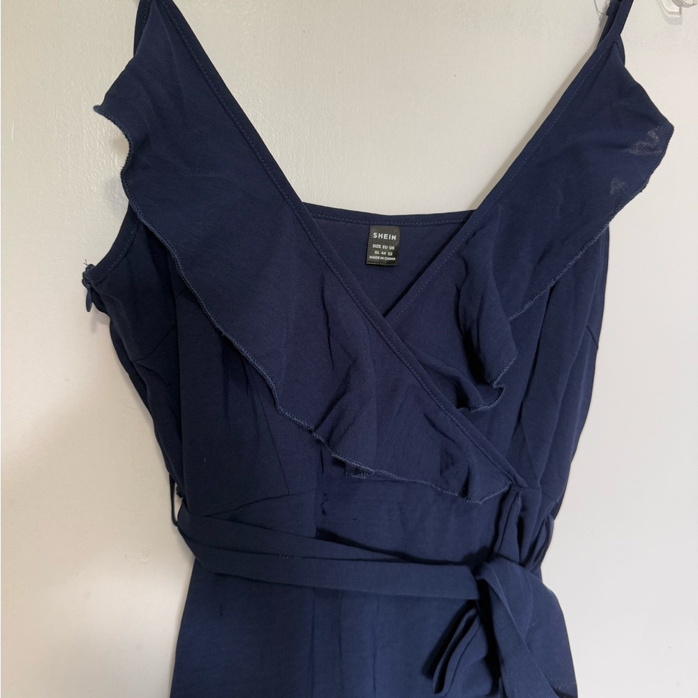 SHEIN Navy Strapless Wrap Dress